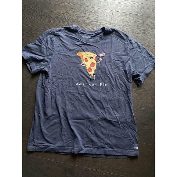 Life Is Good Crusher Tee Mens XL Blue American Pie Pizza U.S. Flag T-Shirt 4th - Picture 1 of 6